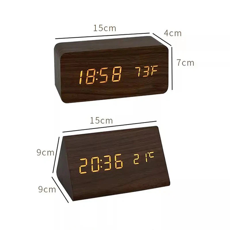 GLIMPSE | Wooden LED Alarm Clock with Temperature Display and Voice Control