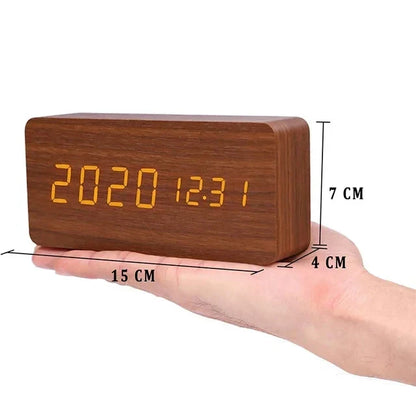 GLIMPSE | Wooden LED Alarm Clock with Temperature Display and Voice Control