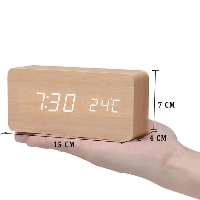 GLIMPSE | Wooden LED Alarm Clock with Temperature Display and Voice Control