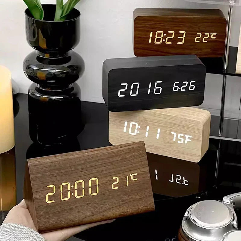 GLIMPSE | Wooden LED Alarm Clock with Temperature Display and Voice Control