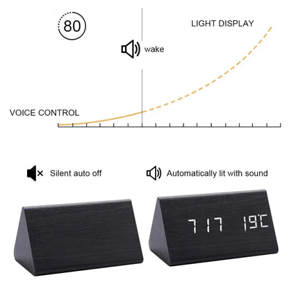 GLIMPSE | Wooden LED Alarm Clock with Temperature Display and Voice Control