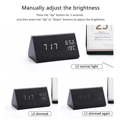 GLIMPSE | Wooden LED Alarm Clock with Temperature Display and Voice Control