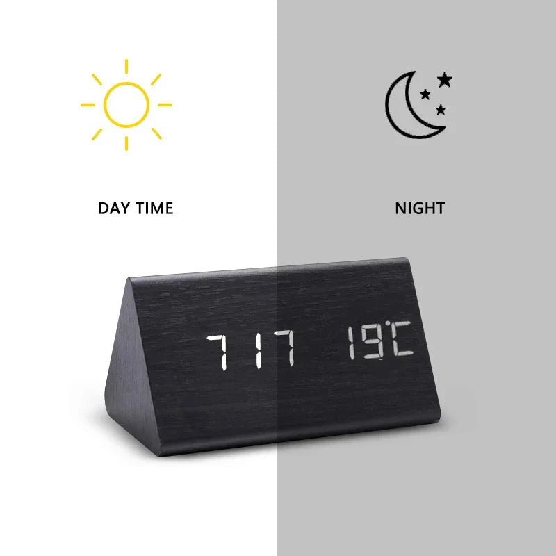 GLIMPSE | Wooden LED Alarm Clock with Temperature Display and Voice Control