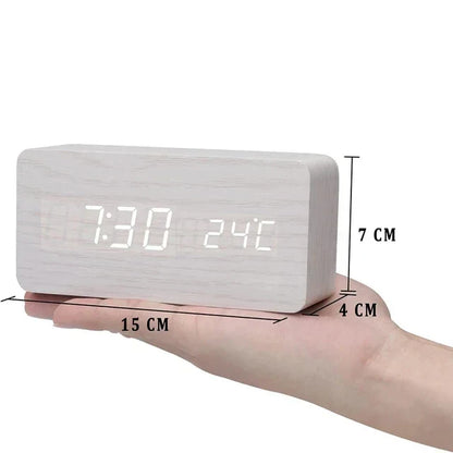 GLIMPSE | Wooden LED Alarm Clock with Temperature Display and Voice Control