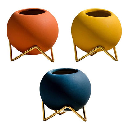 GLIMPSE |  Stylish Round Planter with Metal Base