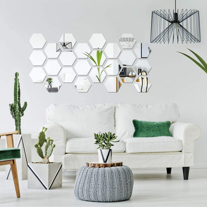 GLIMPSE | Hexagon 3D Mirror Wall Stickers -12 Set, Self-adhesive Decorative Mirrors