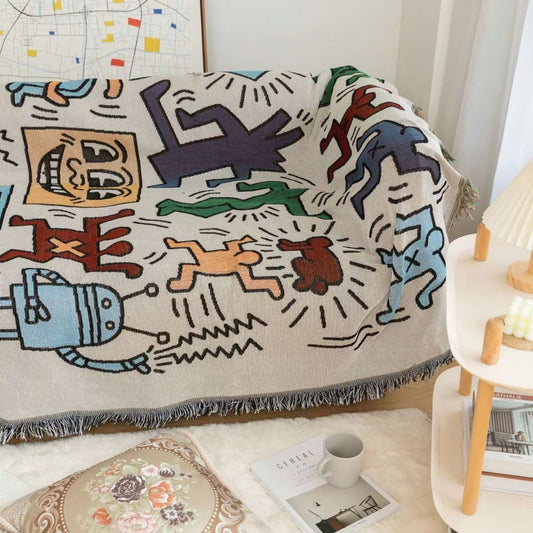 GLIMPSE | Animated throw blanket with tassels and print of jigsaw puzzle