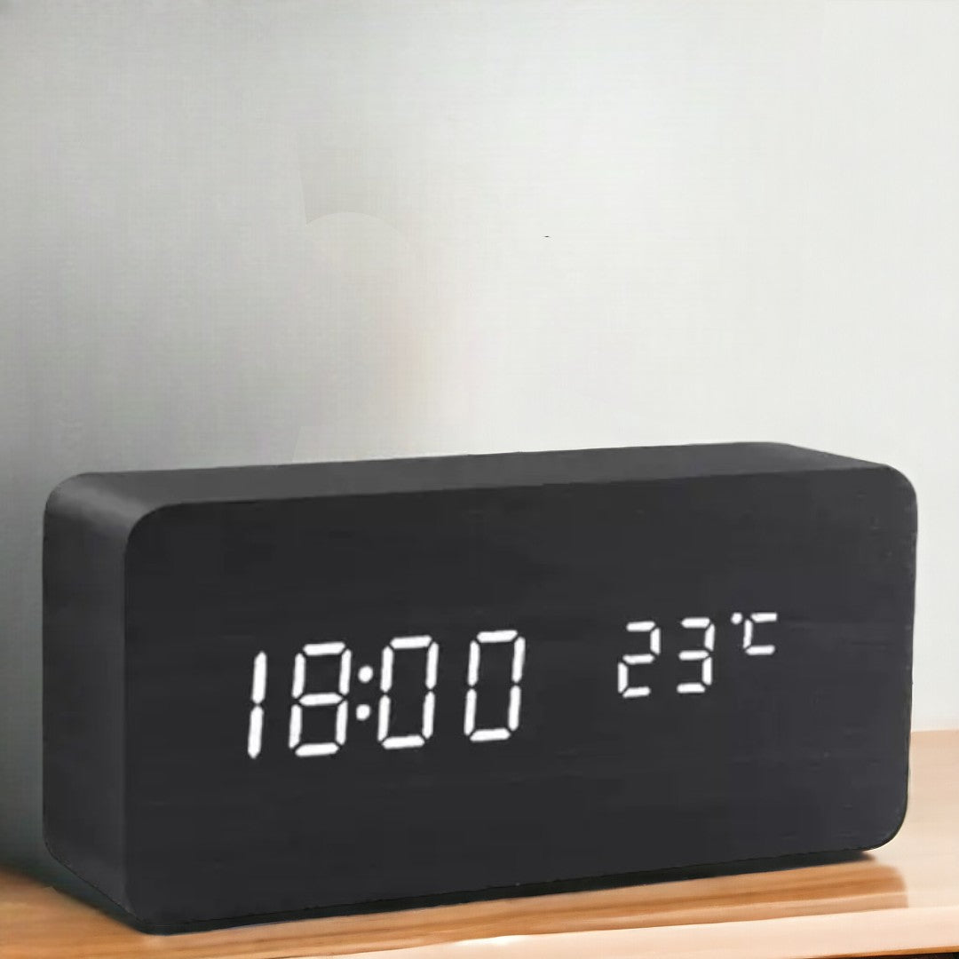 GLIMPSE | Wooden LED Alarm Clock with Temperature Display and Voice Control